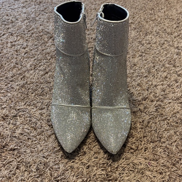 Silver Glitter Women's Ankle Boots - Picture 1 of 6